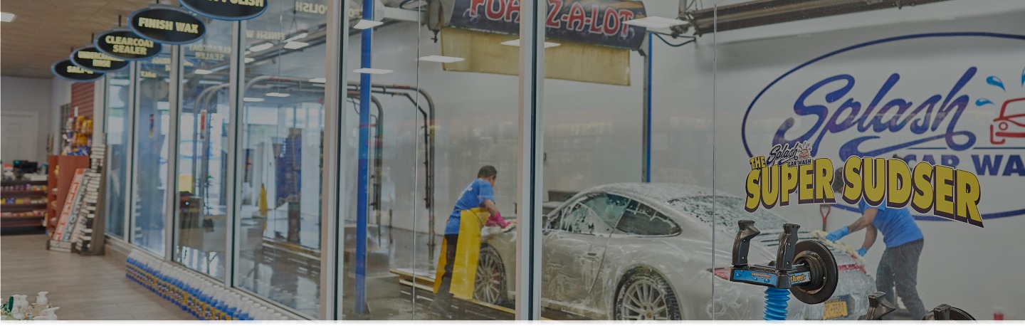 Carwash seen through a window